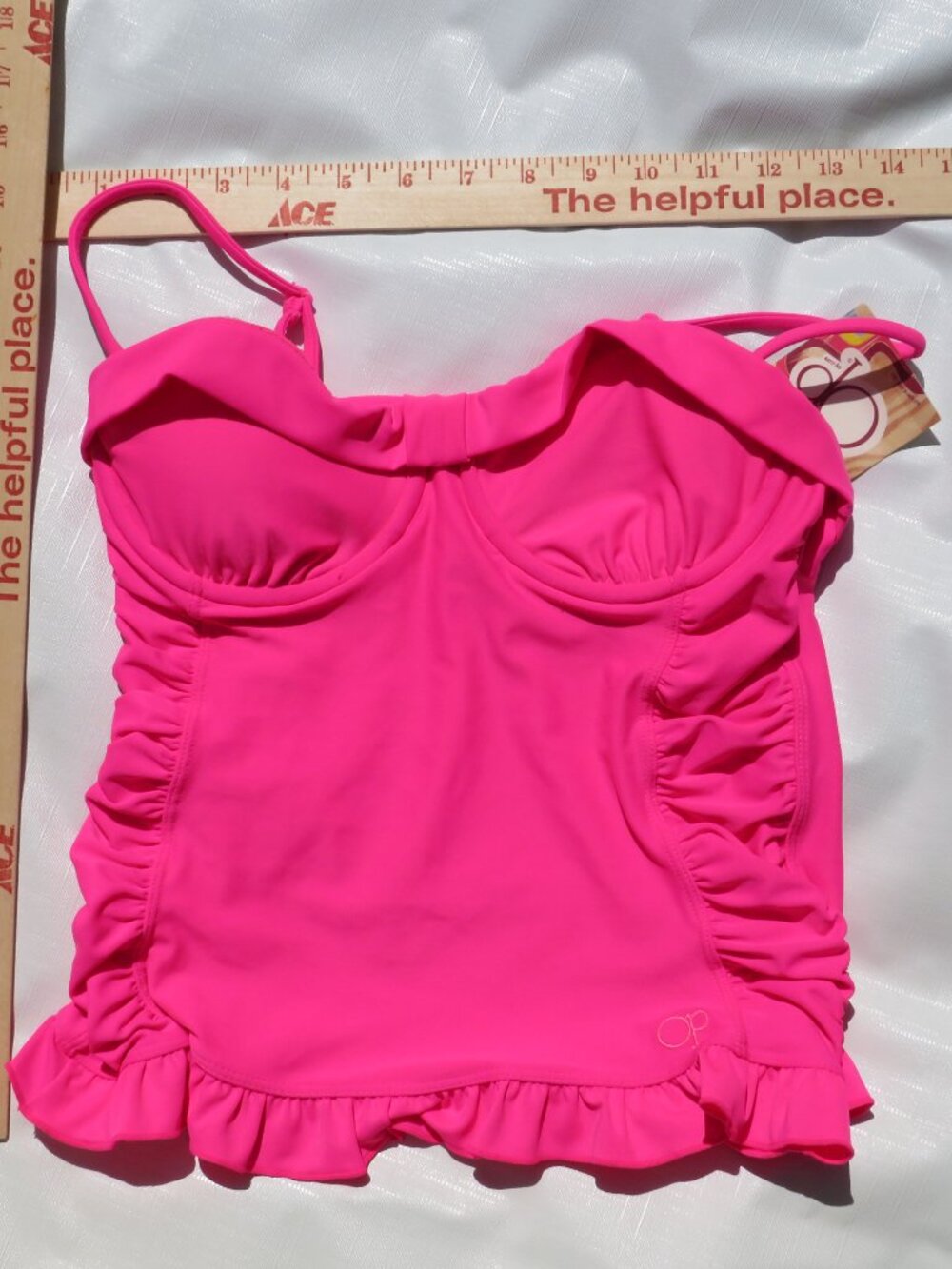 OP Pink Ruffle Tankini Top S – Sweetheart Ruched Swim Top NWT Y2K Beachcore - Picture 7 of 8
